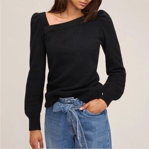 NWOT Marissa Webb Dixie Cashmere Merino Wool V Neck Puff Sleeve Black Sweater